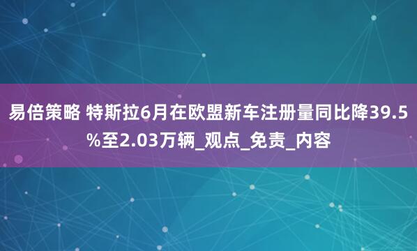 易倍策略 特斯拉6月在欧盟新车注册量同比降39.5%至2.03万辆_观点_免责_内容